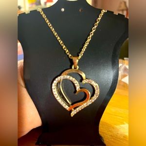 Double heart pendant necklace with 16" chain